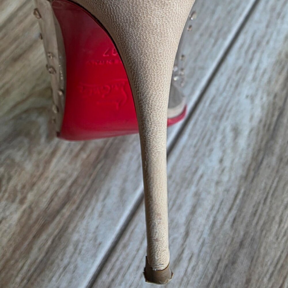 Christian Louboutin Degrastrass Nude & PVC Embellished Crystal Shoe Eur.37 - Picture 9 of 16